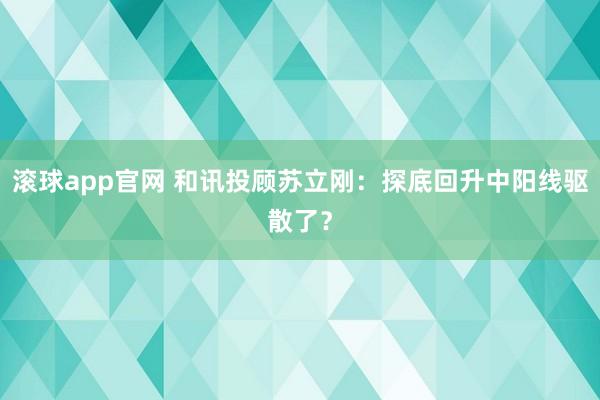 滚球app官网 和讯投顾苏立刚：探底回升中阳线驱散了？