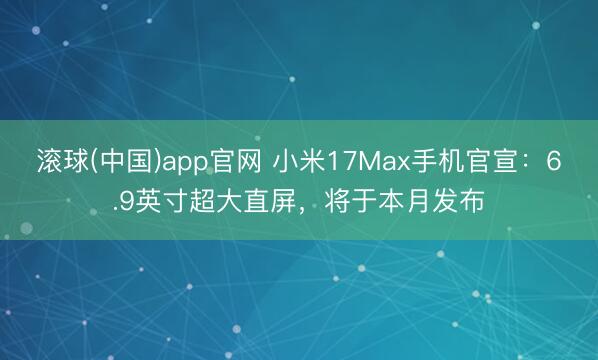 滚球(中国)app官网 小米17Max手机官宣：6.9英寸超大直屏，将于本月发布