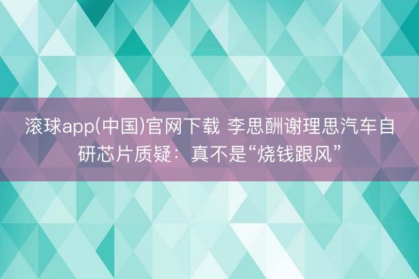 滚球app(中国)官网下载 李思酬谢理思汽车自研芯片质疑：真不是“烧钱跟风”
