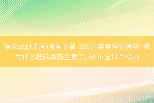 滚球app(中国)官网下载 350万实盘捏仓拆解: 我为什么把转换药全卖了, all in这10个标的