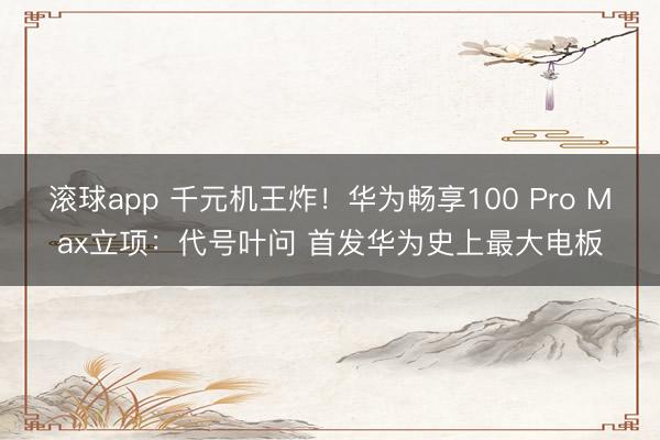 滚球app 千元机王炸！华为畅享100 Pro Max立项：代号叶问 首发华为史上最大电板